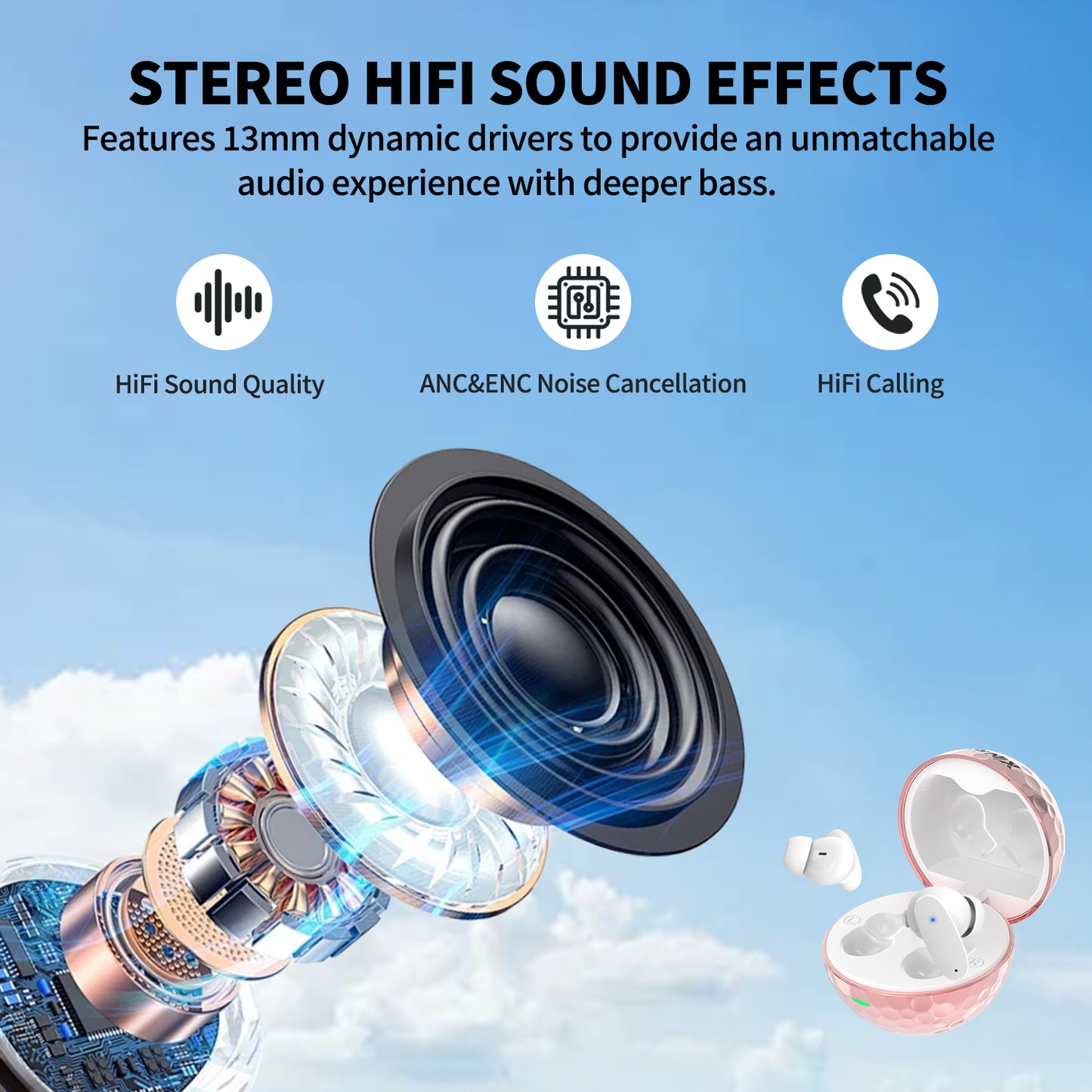 KDYNIX Golf Ball Wireless Earbuds Bluetooth 5.4 Noise Canceling Christmas Gift Stocking Stuffer Gym Sports